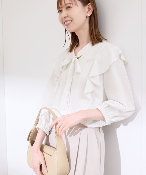 ROPE' PICNIC(ロペピクニック)の「ラッフルリボンデザインシャツ(シャツ/ブラウス・レディース・ネイビー/オフホワイト/ピンク系その他/ブルー・38)」の8枚目の写真