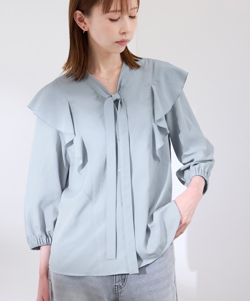 ROPE' PICNIC(ロペピクニック)の「ラッフルリボンデザインシャツ(シャツ/ブラウス・レディース・ネイビー/オフホワイト/ピンク系その他/ブルー・38)」の15枚目の写真
