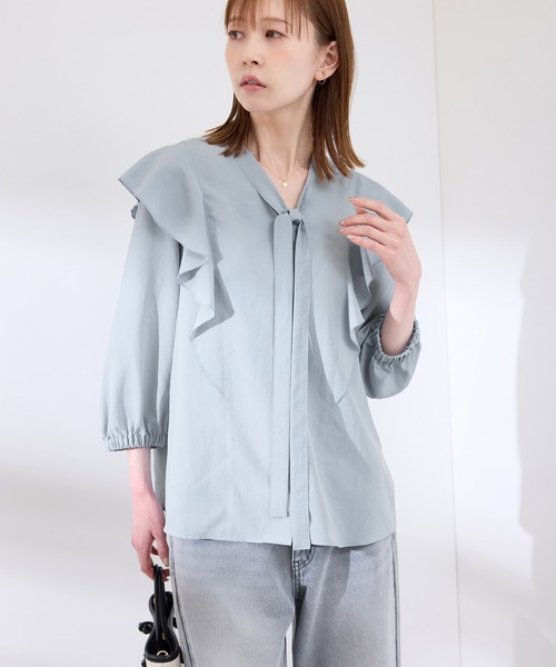 ROPE' PICNIC(ロペピクニック)の「ラッフルリボンデザインシャツ(シャツ/ブラウス・レディース・ネイビー/オフホワイト/ピンク系その他/ブルー・38)」の16枚目の写真
