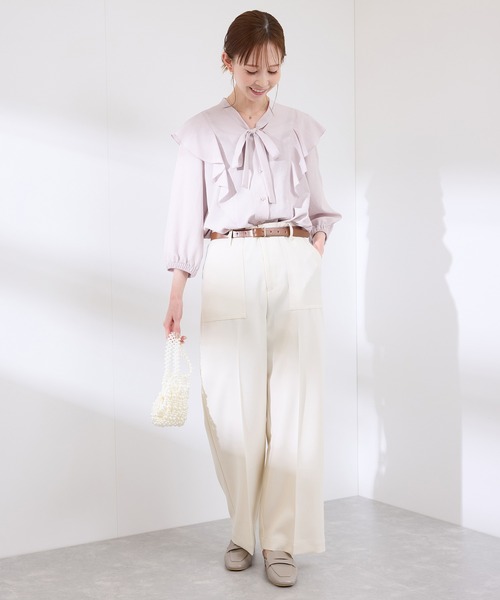 ROPE' PICNIC(ロペピクニック)の「ラッフルリボンデザインシャツ(シャツ/ブラウス・レディース・ネイビー/オフホワイト/ピンク系その他/ブルー・38)」の19枚目の写真