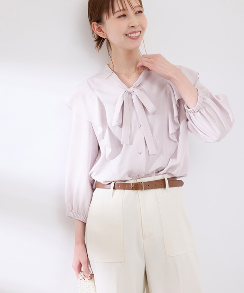 ROPE' PICNIC(ロペピクニック)の「ラッフルリボンデザインシャツ(シャツ/ブラウス・レディース・ネイビー/オフホワイト/ピンク系その他/ブルー・38)」の21枚目の写真