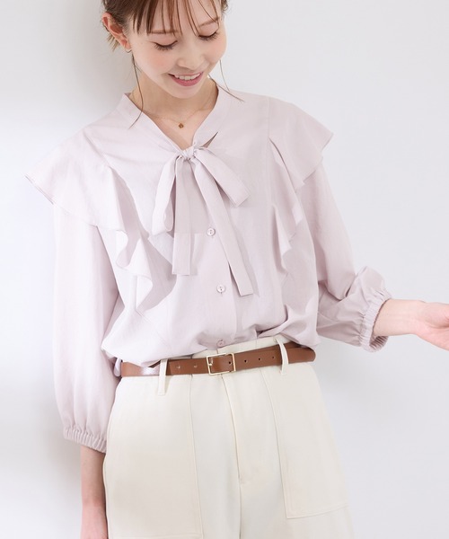 ROPE' PICNIC(ロペピクニック)の「ラッフルリボンデザインシャツ(シャツ/ブラウス・レディース・ネイビー/オフホワイト/ピンク系その他/ブルー・38)」の22枚目の写真