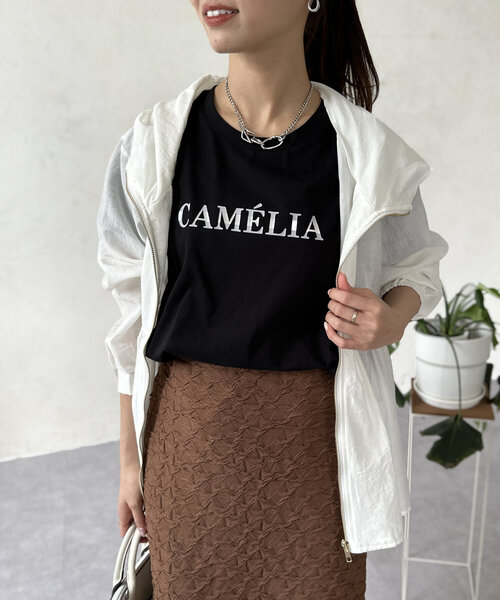 Chez toi（シェトワ）の「箔ラインロゴTシャツ（Tシャツ/カットソー・レディース・ブラック/グレイッシュベージュ/オリーブ/オフホワイト・FREE）」の16枚目の写真