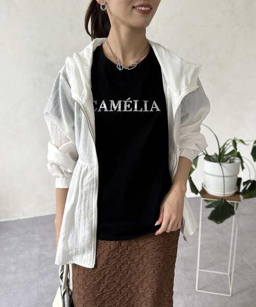 Chez toi（シェトワ）の「箔ラインロゴTシャツ（Tシャツ/カットソー・レディース・ブラック/グレイッシュベージュ/オリーブ/オフホワイト・FREE）」の15枚目の写真