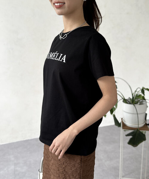 Chez toi（シェトワ）の「箔ラインロゴTシャツ（Tシャツ/カットソー・レディース・ブラック/グレイッシュベージュ/オリーブ/オフホワイト・FREE）」の14枚目の写真