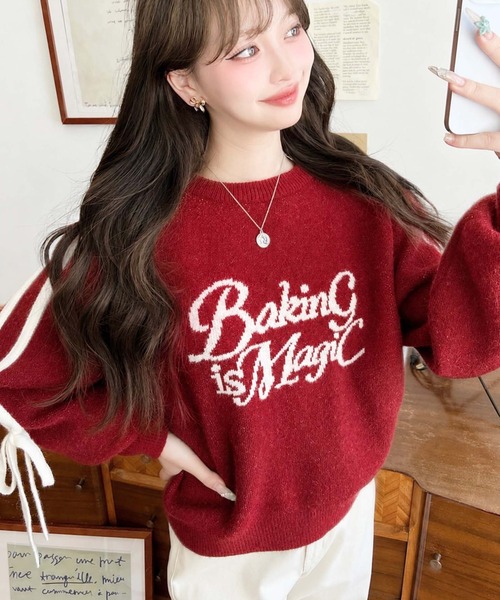 moment+(モーメントプラス)の「Wジャガードラインリボンロゴニットプルオーバー(ニット/セーター・レディース・杢グレー/ブラック/レッド/アイボリー/ネイビー・L/M)」の22枚目の写真