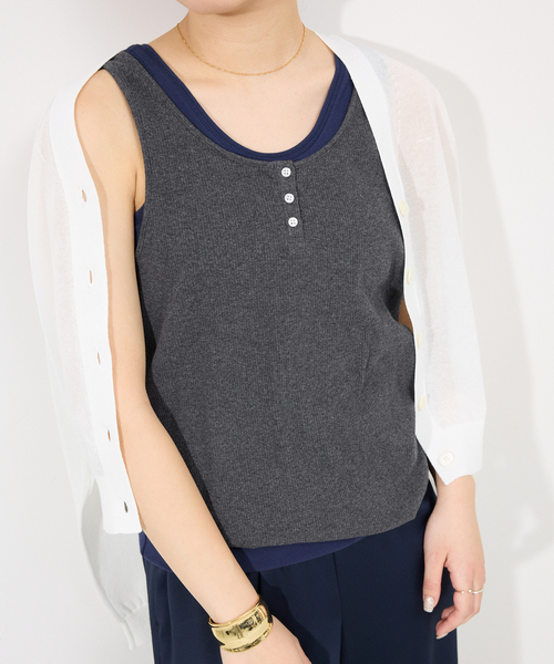 SLOBE IENA（スローブイエナ）の「ヘンリーパックタンク（Tシャツ/カットソー・レディース・ベージュ/ネイビー・FREE）」の19枚目の写真