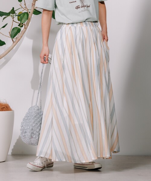 FREAK'S STORE（フリークスストア）の「インド マルチストライプ フレアスカート/ コットンロングスカート（スカート・レディース・レッド系その他/ブルー系その他・ﾌﾘ-）」の5枚目の写真