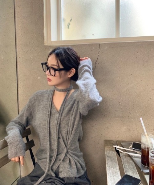 VIBGYOR（ヴィブジョー）の「【LAMPOON】ストールセットカーディガン（カーディガン/ボレロ・レディース・ブラック/グレー・FREE）」の2枚目の写真