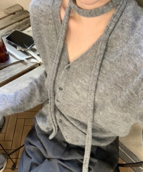 VIBGYOR（ヴィブジョー）の「【LAMPOON】ストールセットカーディガン（カーディガン/ボレロ・レディース・ブラック/グレー・FREE）」の4枚目の写真