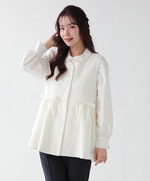 Fit more(フィットモア)の「ウエストリボンペプラムジレ(カーディガン/ボレロ・レディース・ブラック/ネイビー/ホワイト・FREE)」の2枚目の写真