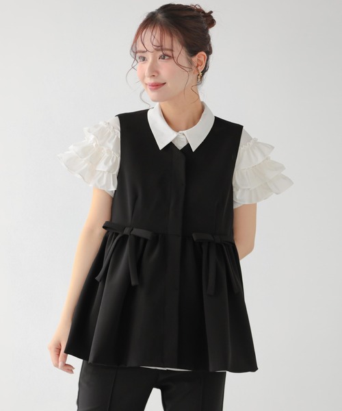 Fit more(フィットモア)の「ウエストリボンペプラムジレ(カーディガン/ボレロ・レディース・ブラック/ネイビー/ホワイト・FREE)」の11枚目の写真