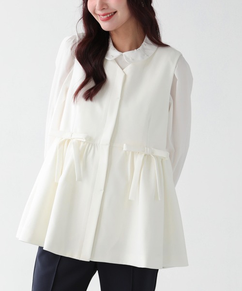 Fit more(フィットモア)の「ウエストリボンペプラムジレ(カーディガン/ボレロ・レディース・ブラック/ネイビー/ホワイト・FREE)」の20枚目の写真