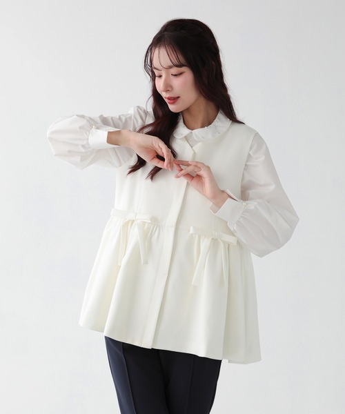 Fit more(フィットモア)の「ウエストリボンペプラムジレ(カーディガン/ボレロ・レディース・ブラック/ネイビー/ホワイト・FREE)」の22枚目の写真