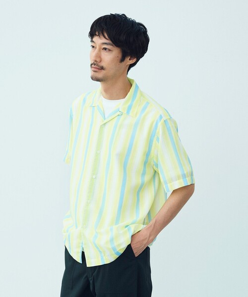 UNFILO(アンフィーロ)の「シアーメッシュプリント オープンカラーシャツ(シャツ/ブラウス・メンズ・グリーン系1/イエロー系1・SMALL/MEDIUM/LARGE)」の1枚目の写真
