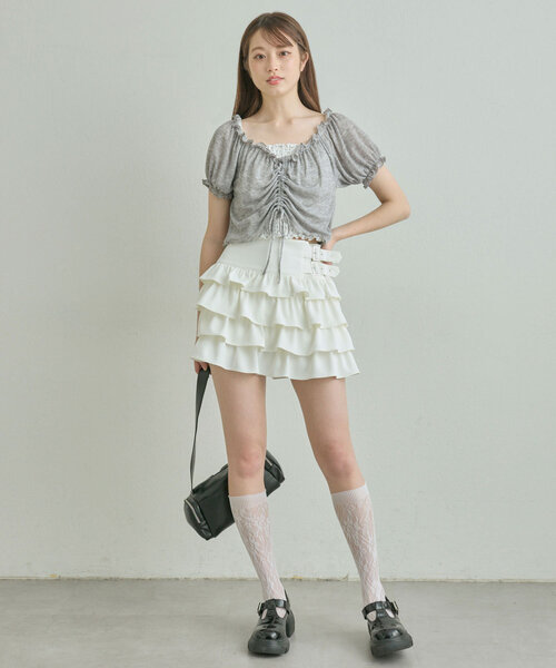 OLIVE des OLIVE（オリーブデオリーブ）の「ダブルバックルフリルスカート（スカート・レディース・オフホワイト/アイボリー/チャコールグレー・FREE）」の6枚目の写真