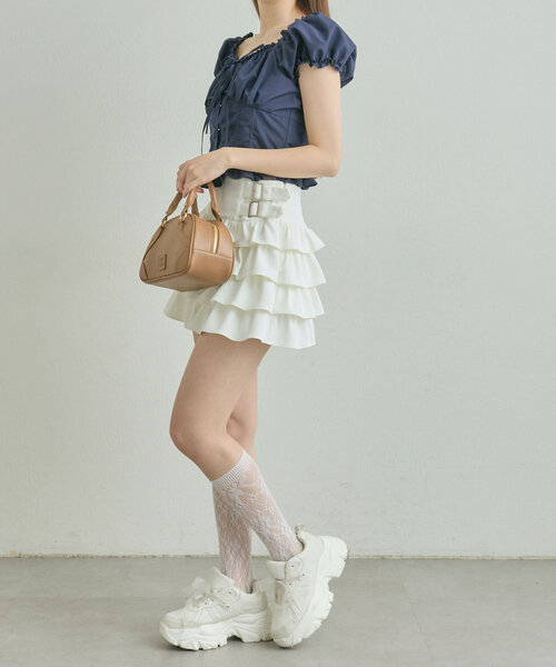 OLIVE des OLIVE（オリーブデオリーブ）の「ダブルバックルフリルスカート（スカート・レディース・オフホワイト/アイボリー/チャコールグレー・FREE）」の14枚目の写真