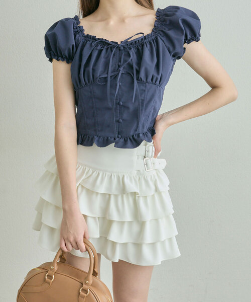 OLIVE des OLIVE（オリーブデオリーブ）の「ダブルバックルフリルスカート（スカート・レディース・オフホワイト/アイボリー/チャコールグレー・FREE）」の15枚目の写真