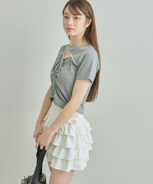 OLIVE des OLIVE（オリーブデオリーブ）の「ダブルバックルフリルスカート（スカート・レディース・オフホワイト/アイボリー/チャコールグレー・FREE）」の17枚目の写真