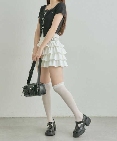 OLIVE des OLIVE（オリーブデオリーブ）の「ダブルバックルフリルスカート（スカート・レディース・オフホワイト/アイボリー/チャコールグレー・FREE）」の18枚目の写真