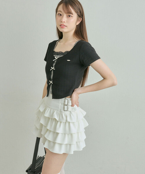 OLIVE des OLIVE（オリーブデオリーブ）の「ダブルバックルフリルスカート（スカート・レディース・オフホワイト/アイボリー/チャコールグレー・FREE）」の19枚目の写真