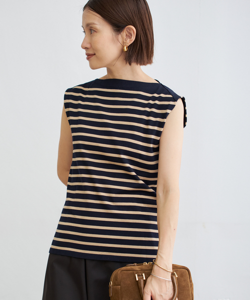 IENA　SEATTLE 度詰め ボーダー ノースリーブ　ネイビー A イエナ IENA 《追加予約》SEATTLE 度詰め ボーダー ノースリーブ