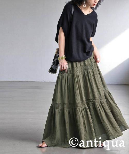 antiqua(アンティカ)の「レースティアードスカート(スカート・レディース・カーキ/ブルー/ブラック・ONESIZE)」の20枚目の写真