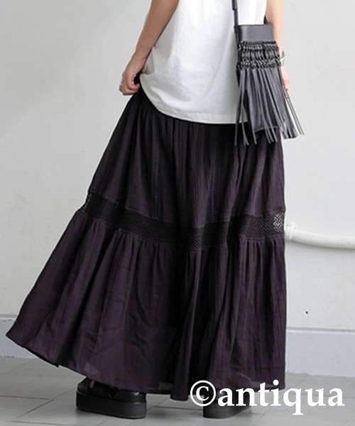 antiqua(アンティカ)の「レースティアードスカート(スカート・レディース・カーキ/ブルー/ブラック・ONESIZE)」の6枚目の写真