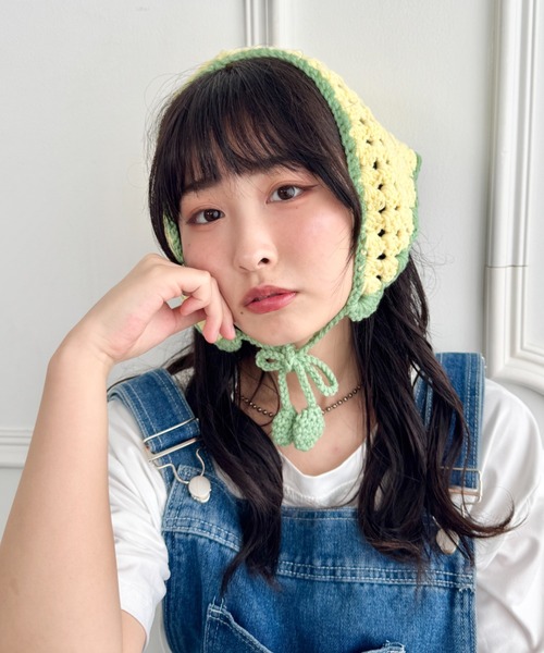 darich☆クロシェビーニー新品未使用タグ付き セール】クロシェ配色バブーシュカ（ニットキャップ/ビーニー