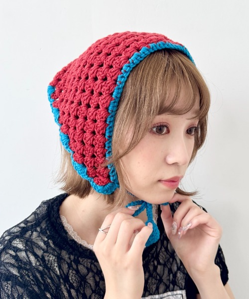 darich☆クロシェビーニー新品未使用タグ付き セール】クロシェ配色バブーシュカ（ニットキャップ/ビーニー