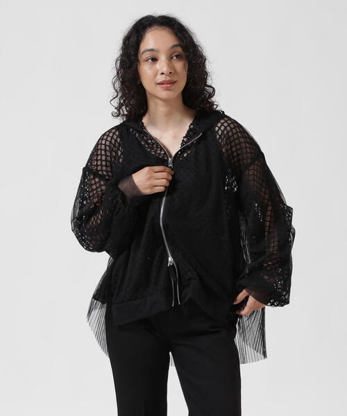 AULA AILA(アウラアイラ)の「AULA AILA(アウラ アイラ)別注バックプリーツメッシュフーディ(パーカー・レディース・ブラック/ホワイト・0)」の9枚目の写真