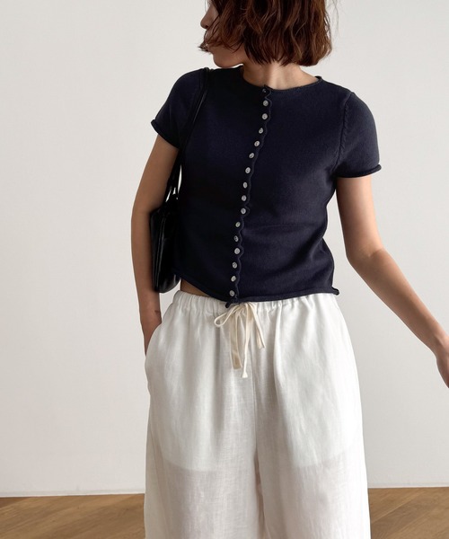 CANAL JEAN（キャナルジーン）の「El mar　コットン半袖ボタンカーディガン（カーディガン/ボレロ・レディース・ブラック/アイボリー/ネイビー・ONE SIZE）」の3枚目の写真