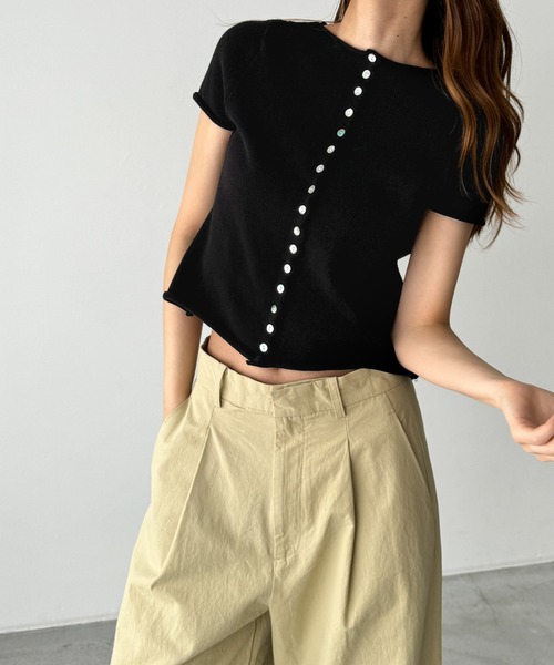 CANAL JEAN（キャナルジーン）の「El mar　コットン半袖ボタンカーディガン（カーディガン/ボレロ・レディース・ブラック/アイボリー/ネイビー・ONE SIZE）」の2枚目の写真