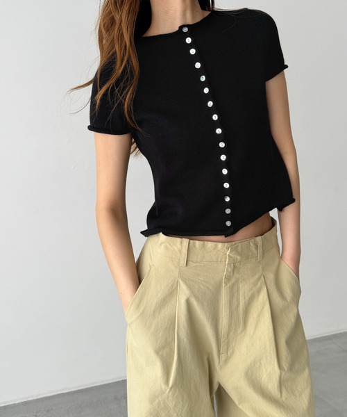 CANAL JEAN（キャナルジーン）の「El mar　コットン半袖ボタンカーディガン（カーディガン/ボレロ・レディース・ブラック/アイボリー/ネイビー・ONE SIZE）」の12枚目の写真