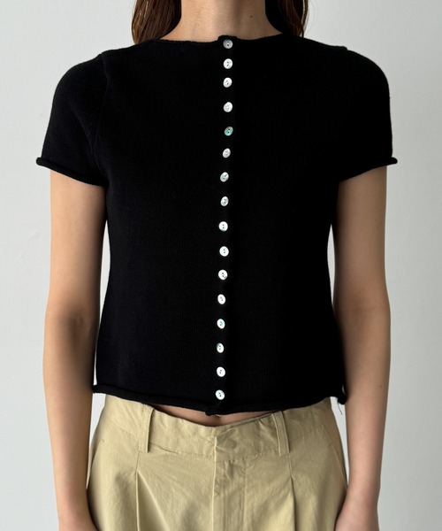 CANAL JEAN（キャナルジーン）の「El mar　コットン半袖ボタンカーディガン（カーディガン/ボレロ・レディース・ブラック/アイボリー/ネイビー・ONE SIZE）」の4枚目の写真