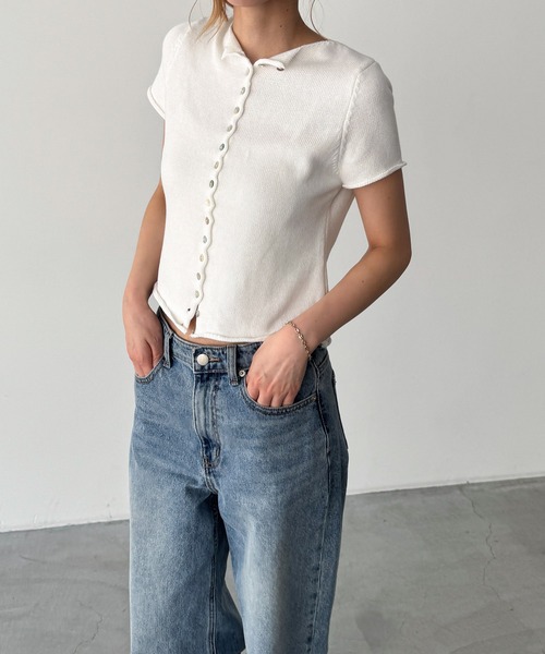 CANAL JEAN(キャナルジーン)の「El mar コットン半袖ボタンカーディガン(カーディガン/ボレロ・レディース・ブラック/アイボリー/ネイビー・ONE SIZE)」の8枚目の写真