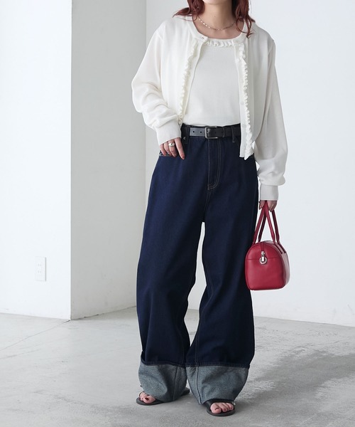 UVカット】【アンサンブル対応】フリルコンパクトサマーニット