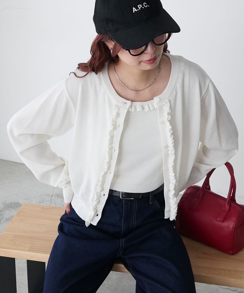 UVカット】【アンサンブル対応】フリルコンパクトサマーニット