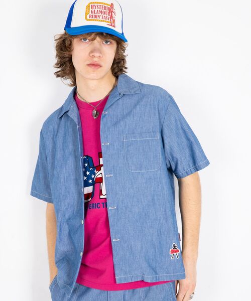 HYSTERIC GLAMOUR（ヒステリックグラマー）の「VIXEN GIRLワッペン オープンカラーシャツ（シャツ/ブラウス・メンズ・ライトインディゴブルー・SMALL/MEDIUM/LARGE/X-LARGE）」の4枚目の写真