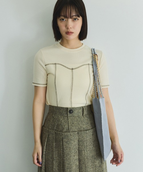 VICKY(ビッキー)の「カットリブハイショクステッチTシャツ≪手洗い可能≫(Tシャツ/カットソー・レディース・オフホワイト/ブラック・M)」の14枚目の写真