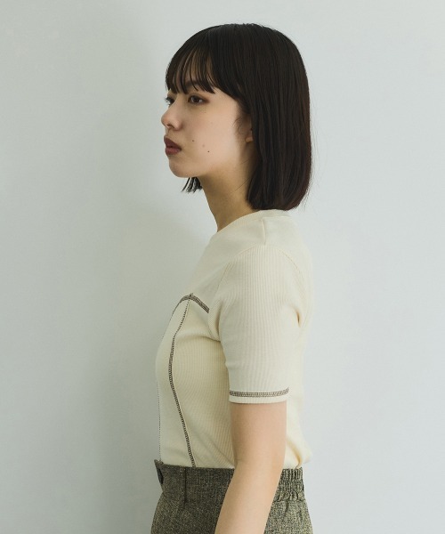 VICKY(ビッキー)の「カットリブハイショクステッチTシャツ≪手洗い可能≫(Tシャツ/カットソー・レディース・オフホワイト/ブラック・M)」の15枚目の写真