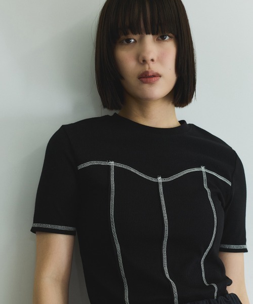 VICKY(ビッキー)の「カットリブハイショクステッチTシャツ≪手洗い可能≫(Tシャツ/カットソー・レディース・オフホワイト/ブラック・M)」の8枚目の写真