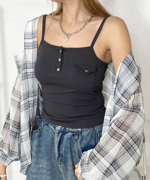 non-hedge（ノンヘッジ）の「ポケット付きヘンリーキャミソール（キャミソール・レディース・ブラック/チャコールグレー/オフホワイト・FREE）」の3枚目の写真