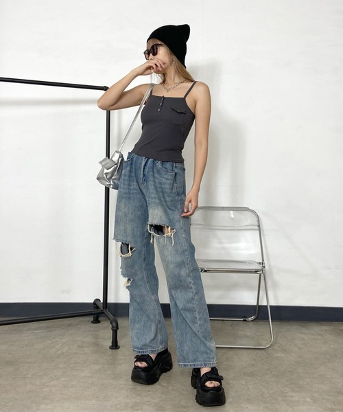 non-hedge（ノンヘッジ）の「ポケット付きヘンリーキャミソール（キャミソール・レディース・ブラック/チャコールグレー/オフホワイト・FREE）」の9枚目の写真