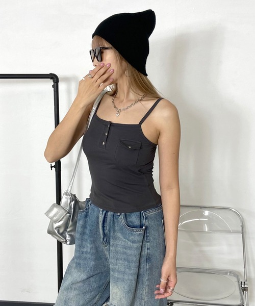 non-hedge（ノンヘッジ）の「ポケット付きヘンリーキャミソール（キャミソール・レディース・ブラック/チャコールグレー/オフホワイト・FREE）」の8枚目の写真