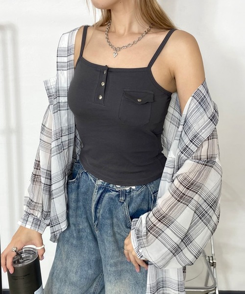 non-hedge（ノンヘッジ）の「ポケット付きヘンリーキャミソール（キャミソール・レディース・ブラック/チャコールグレー/オフホワイト・FREE）」の5枚目の写真