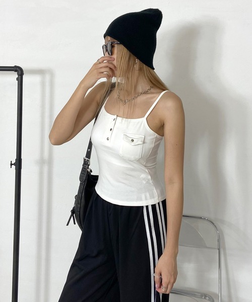 non-hedge（ノンヘッジ）の「ポケット付きヘンリーキャミソール（キャミソール・レディース・ブラック/チャコールグレー/オフホワイト・FREE）」の10枚目の写真