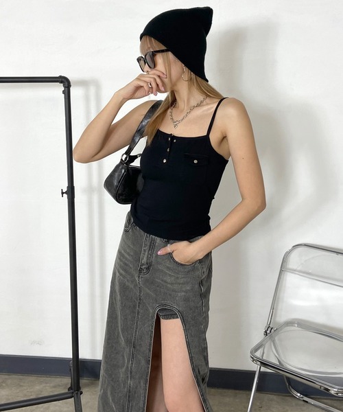 non-hedge（ノンヘッジ）の「ポケット付きヘンリーキャミソール（キャミソール・レディース・ブラック/チャコールグレー/オフホワイト・FREE）」の12枚目の写真