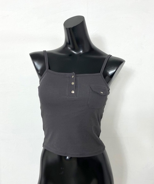 non-hedge（ノンヘッジ）の「ポケット付きヘンリーキャミソール（キャミソール・レディース・ブラック/チャコールグレー/オフホワイト・FREE）」の4枚目の写真