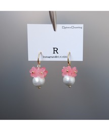 【R】805 ピンクフラワー コットンパール フープピアス(MA)
